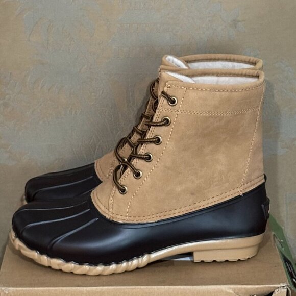 JBU Maine Waterproof Duck Boots Men’s 9M Tan Faux Fur Lined Lace Up Winter - Picture 3 of 11